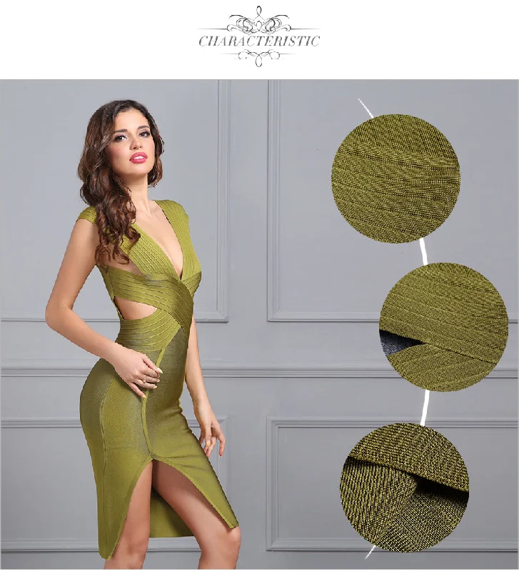 V-Neck backless Hollow Out Splitted  Women Dress