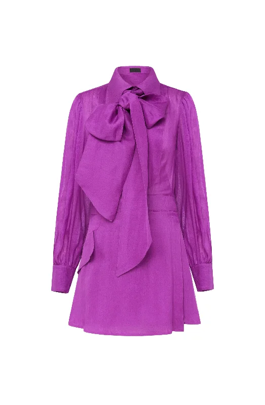 Viridian Silk Linen Tie Dress - Violet by Leo Lin