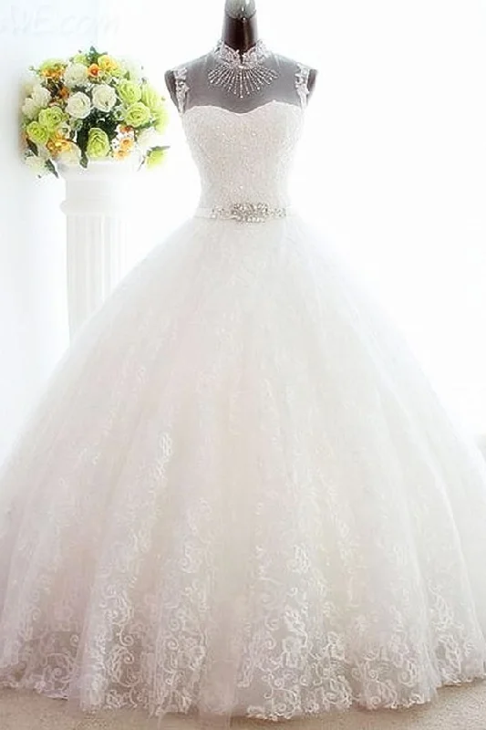 White High Collar Popular Bridal Dresses Lace Sexy Lace-Up  Popular Ball Gowns Bridal Dresses