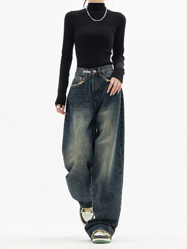 High Waist Women's Jeans Harajuku Vintage BF Style Streetwear All-match Loose Cozy Relaxed Fit Denim Jeans High Waist Women's Jeans Harajuku Vintage BF Style Streetwear All-match Loose Cozy Relaxed Fit Denim Jeans