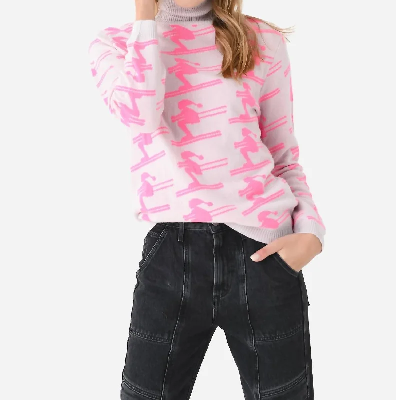 All Over Ski Turtleneck Sweater In Fog Neon Pink Thin Thick Dense