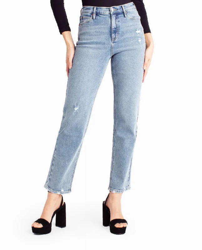 Alphabet City High Rise Slim Straight Jean In Medium Blue Elegant Tapered Leg Denim