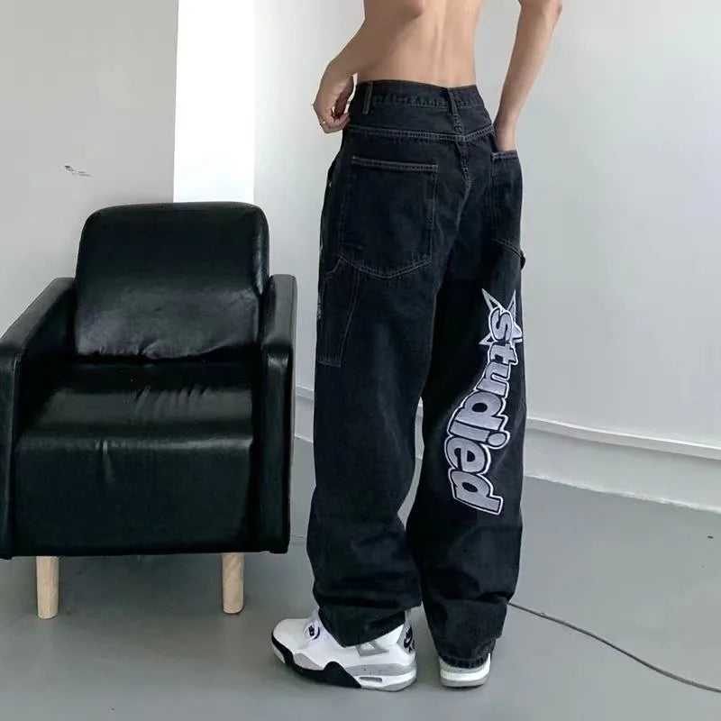 American street clothing pocket jeans female letteprint high waist casual pants Stylish Relaxed Fit Skinny Jeans American street clothing pocket jeans female letteprint high waist casual pants Stylish Relaxed Fit Skinny Jeans