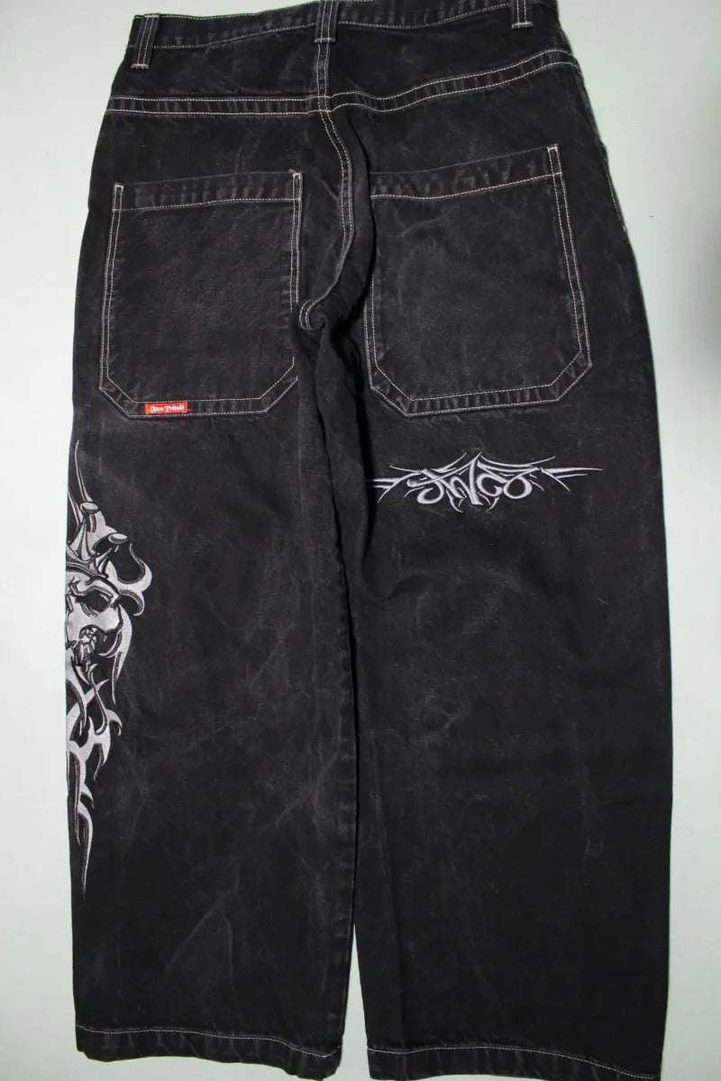 Gothic Print Jeans Women Y2K Street Hip Hop Trend Baggy Jeans Couple Comfortable Full-Length Denim Jeans