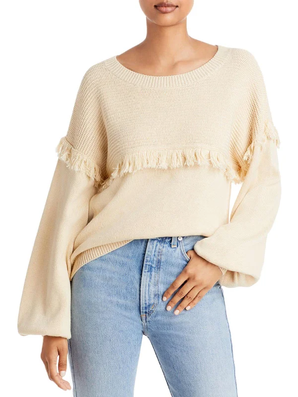 Angelina Womens Fringe Knit Crewneck Sweater Thin Thick Dense