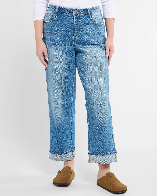 Plus Size Angie Mid Rise Boyfriend Jeans Fashionable Bootcut Jeans