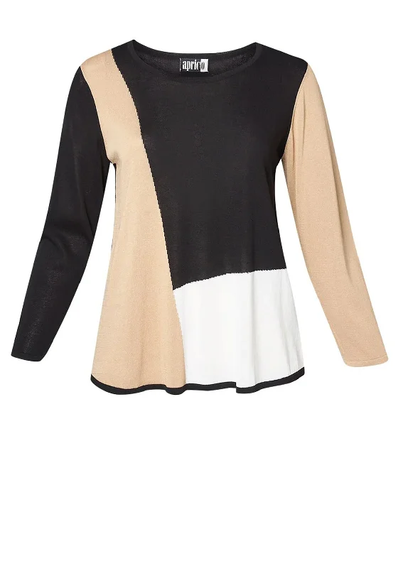 Aprico Curve Abelline Colour Block Knit Sweater, Black Sequined Glittery Shiny