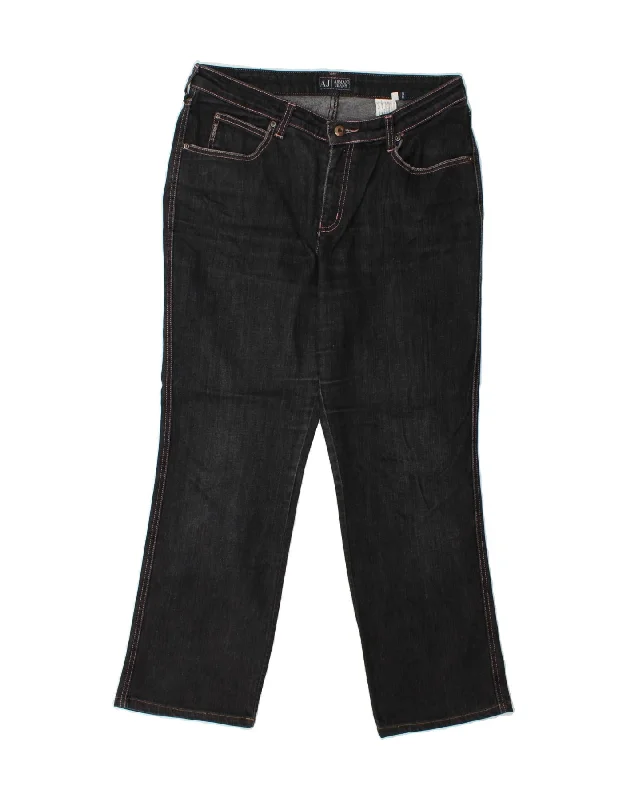 ARMANI Womens Straight Jeans W32 L27  Black Cotton Comfortable Faded High-Rise Jeans