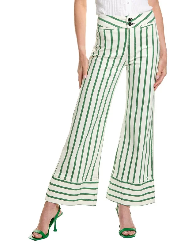 ASKK NY Green Brighton Stripe Wide Leg Jean Chic Faded Blue Jeans