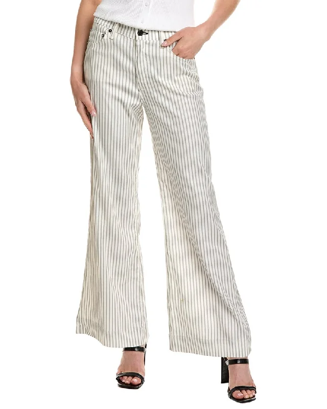 ASKK NY Grey Stripe Linen-Blend Wide Leg Jean Fashionable Straight Cut Jeans