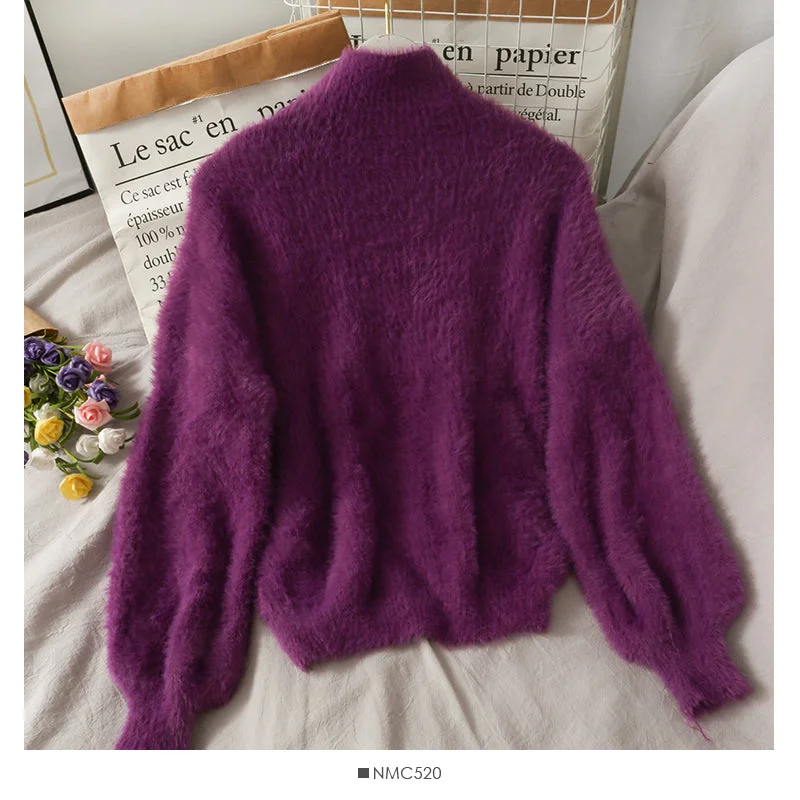 Autumn and winter sweet and versatile half high collar long sleeve sweater 1922 Thin Thick Dense Autumn and winter sweet and versatile half high collar long sleeve sweater 1922 Thin Thick Dense