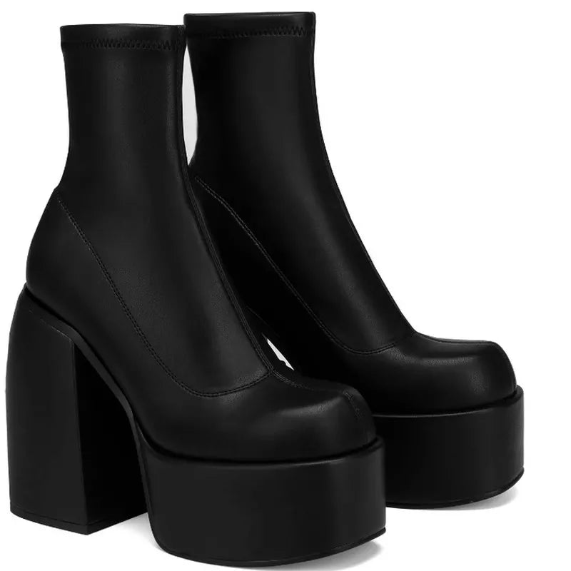 Autumn Winter Round Toe Ladies Matin Boots Jeans Platform  Boots Chunky Heels Boots White Women's Shoes Big Size 41 42 Trendy Skinny Fit Jeans