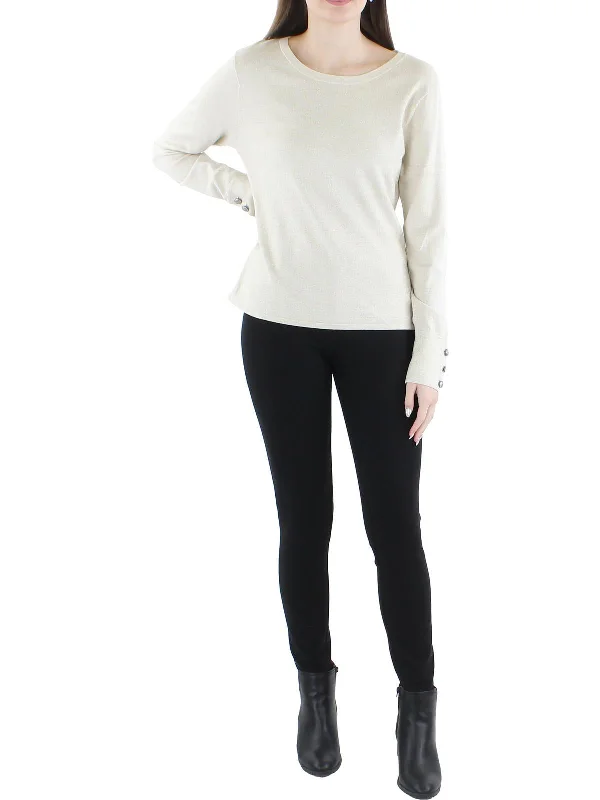 Ayan Womens Knit Metallic Pullover Sweater Front Pockets Side Pockets Patch Pockets