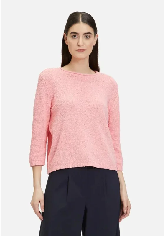 Betty Barclay Knit Cropped Sleeve Jumper, Pink Polka Dot Checkered Tartan