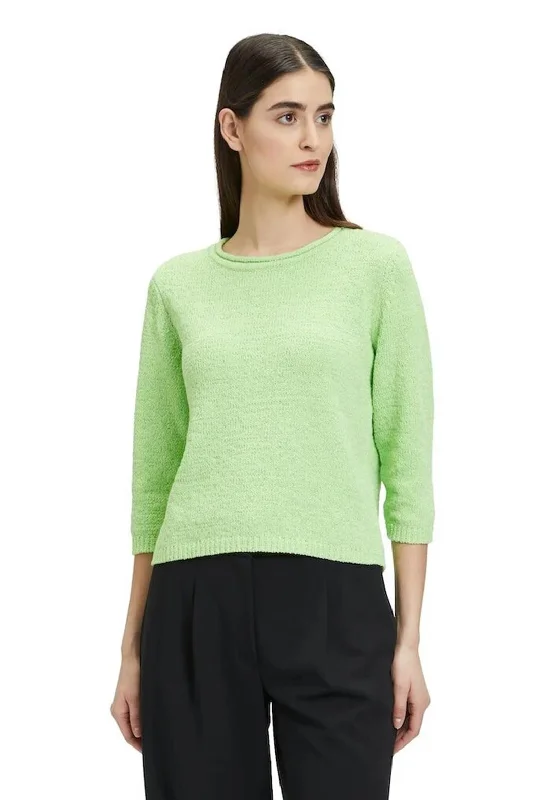 Betty Barclay Knit Cropped Sleeve Jumper, Green Embroidered Appliqued Beaded
