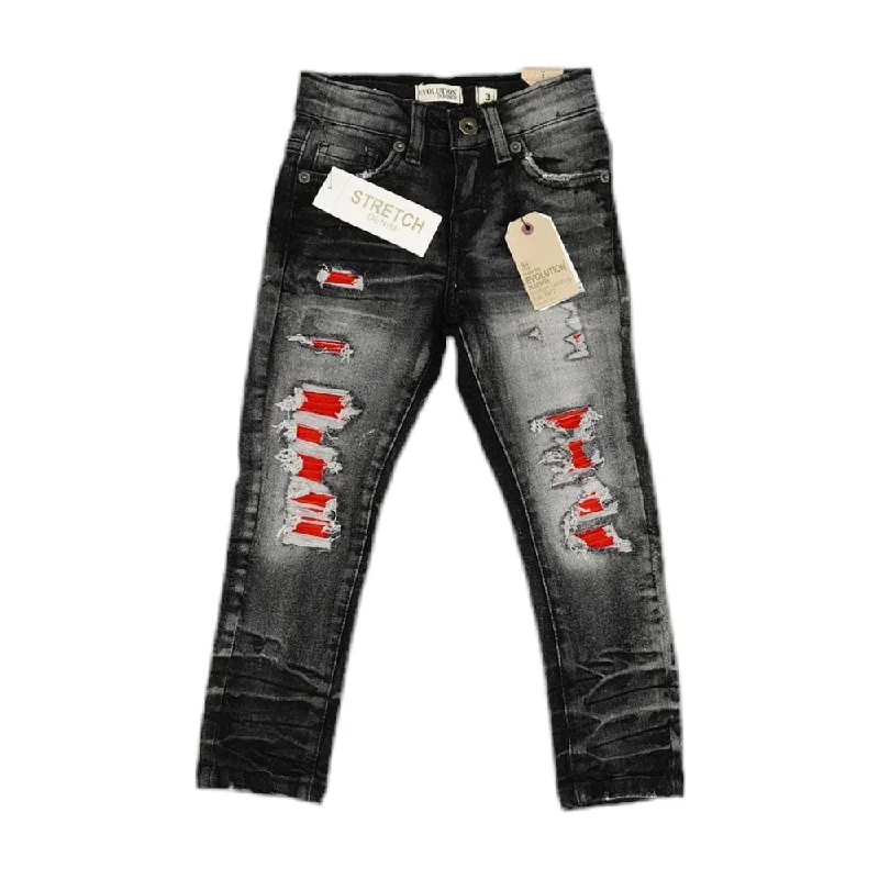 Black Color Block Slim Jeans Comfortable Dark Wash Jeans