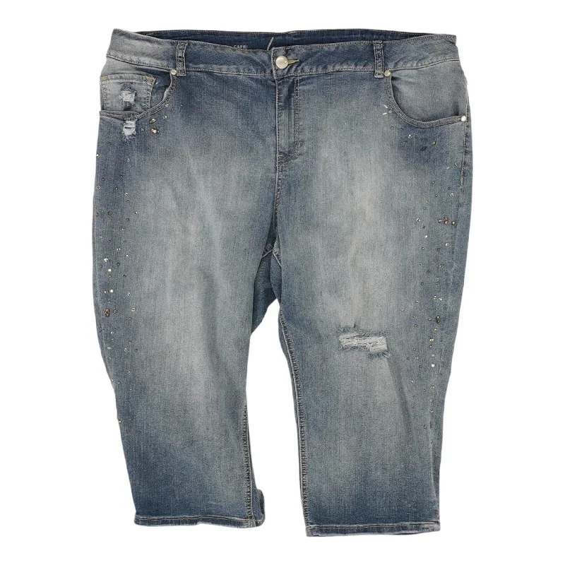 Blue Solid Capri Jeans Fashionable Slouchy Fit Jeans