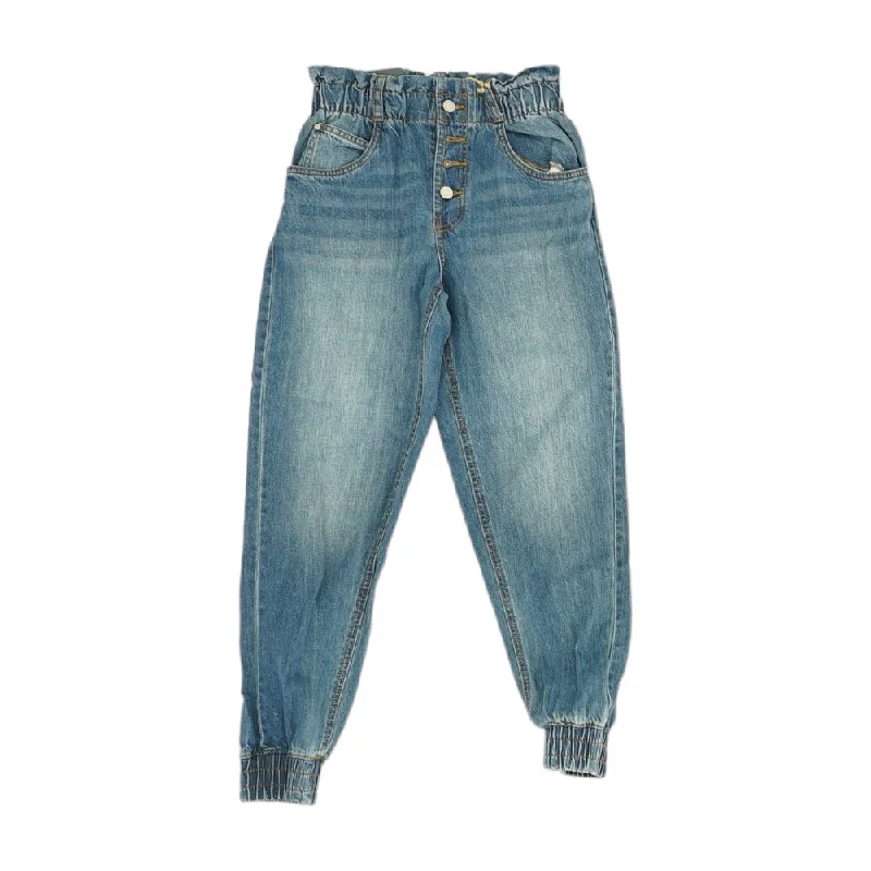 Blue Solid Capri Jeans Trendy Pleated Waist Jeans