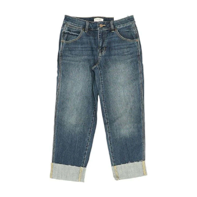 Blue Solid Capri Straight Leg Jeans Casual Loose Fit Jeans