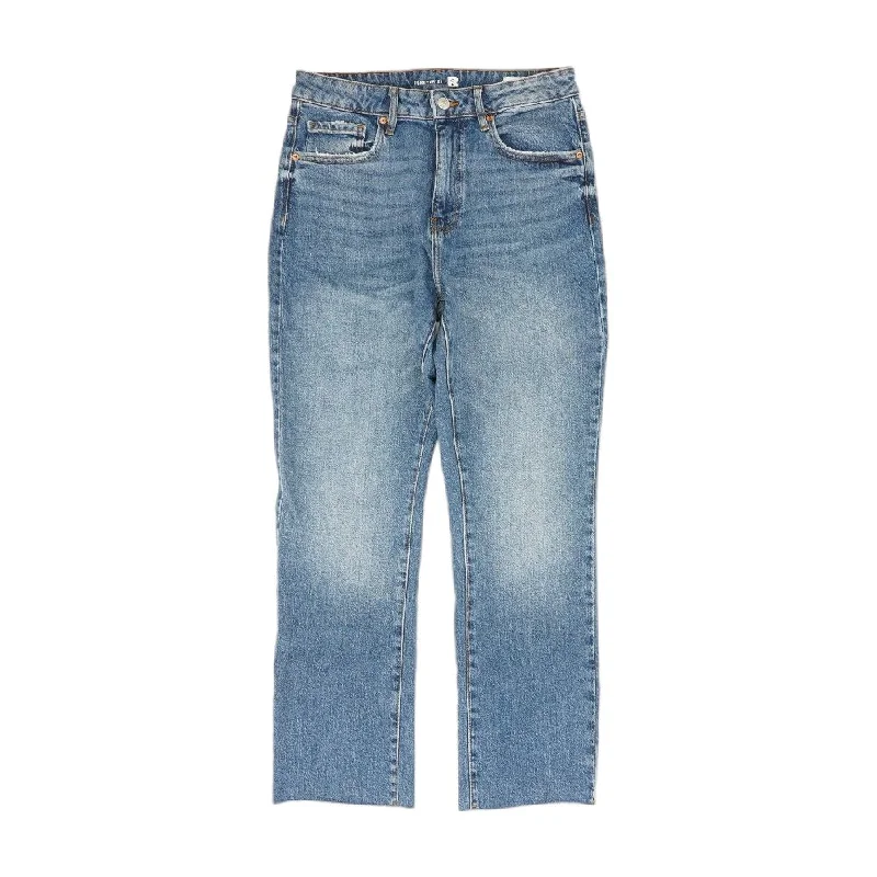 Blue Solid Capri Straight Leg Jeans Comfortable Stretch Denim Jeans