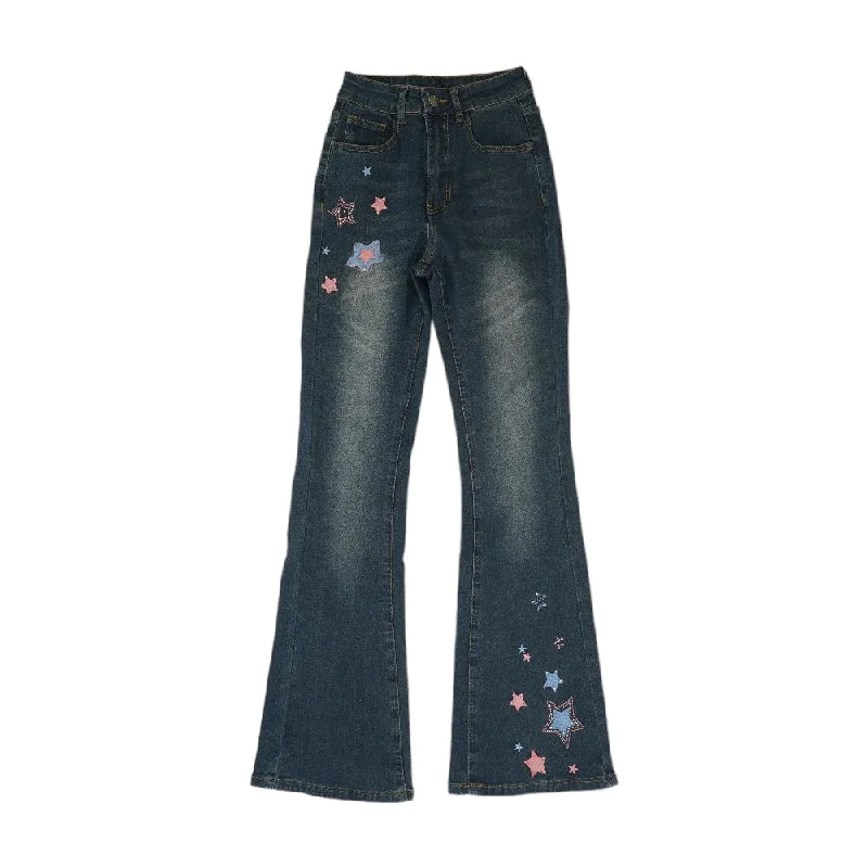 Blue Solid High Rise Bell Bottom Jeans Trendy Patchwork Denim Jeans