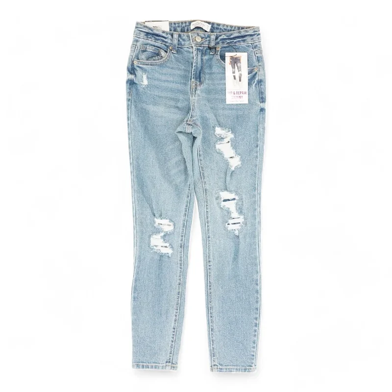 Blue Solid Mid Rise Skinny Leg Jeans Comfortable Folded Hem Jeans