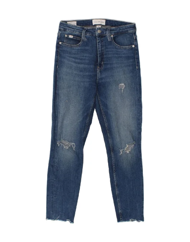 CALVIN KLEIN Womens High Waist Distressed Skinny Jeans W28 L26 Blue Comfortable Straight-Legged Denim