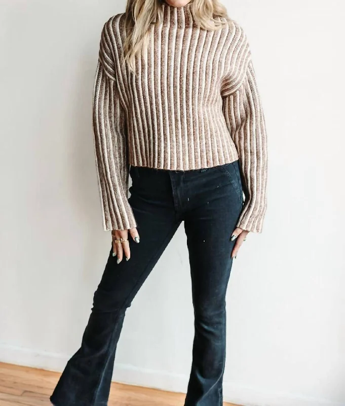 Carter Funnel Pullover Sweater In Camel Fleece Sweater Nylon Polyester