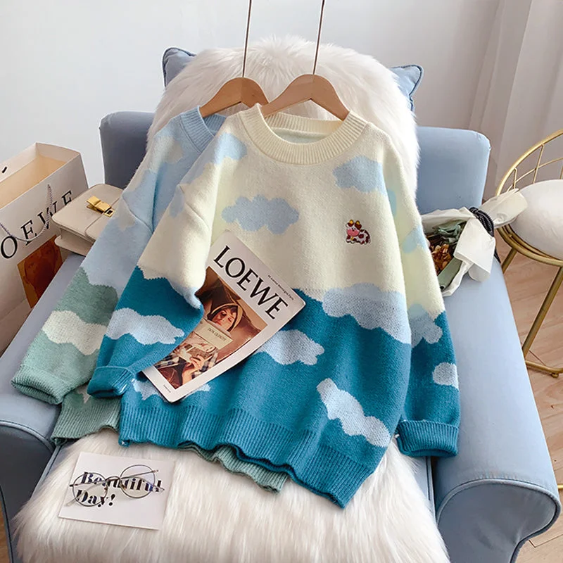 Cartoon cloud Vintage sweater women's sweater top  5019 Velvet Chenille Corduroy
