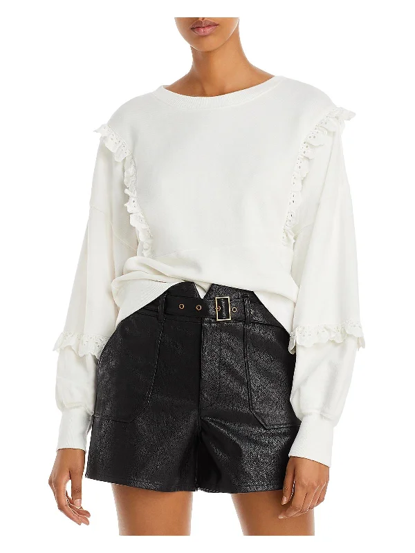 Castelle Womens Lace Trim Knit Pullover Sweater Collared Crew Neck Turtle Neck