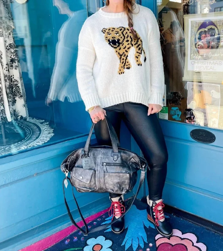 Cat Walk Tiger Crew Sweater In Ivory Hooded Caped Shawl Collar