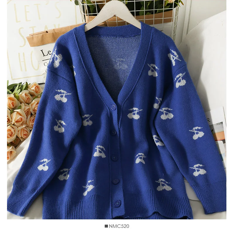 Cherry print medium length low neck sweater for women  2041 Machine Wash Dry Clean Hand Wash
