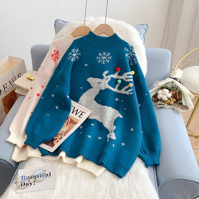 Christmas elk sweater over sweater  4986 Houndstooth Herringbone Solid