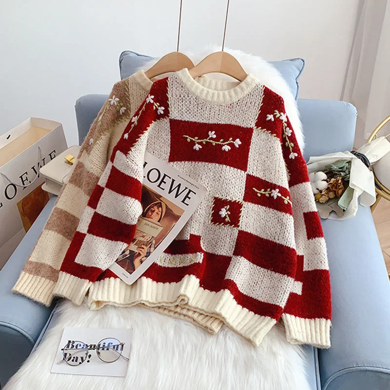 Christmas embroidered sweater women's Japanese sweater 4976 Long Sweater Short Sweater Cropped Sweater Christmas embroidered sweater women's Japanese sweater 4976 Long Sweater Short Sweater Cropped Sweater