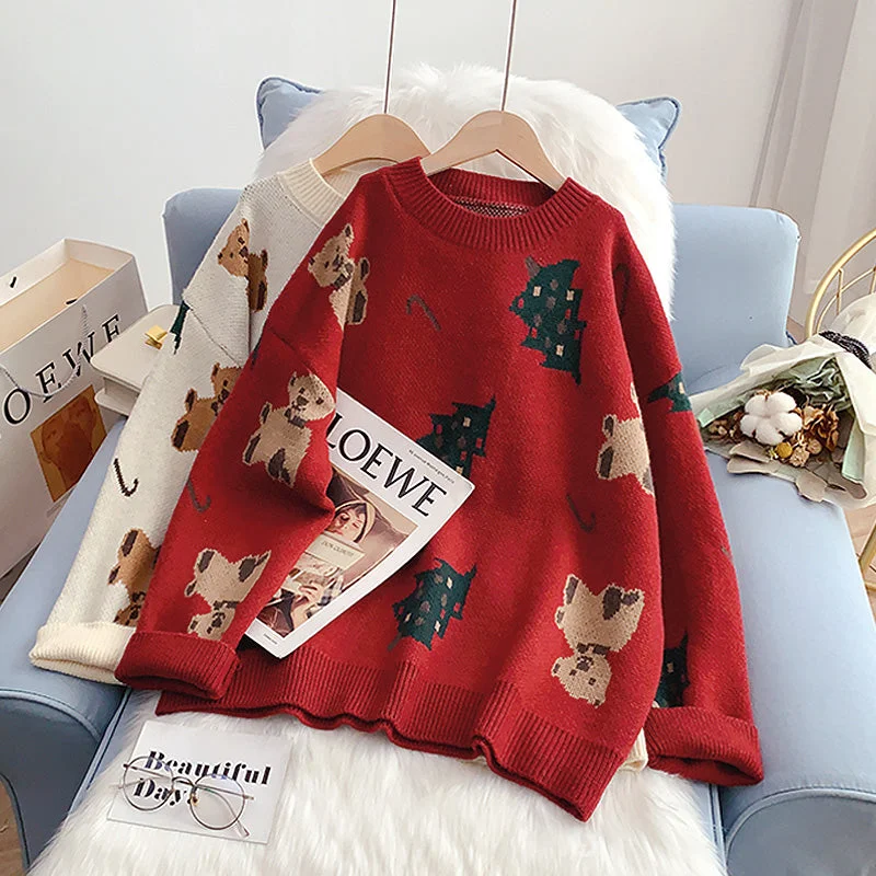 Christmas red sweater women's Pullover foreign style lazy wind sweater 4946 Neon Metallic Matte Christmas red sweater women's Pullover foreign style lazy wind sweater 4946 Neon Metallic Matte