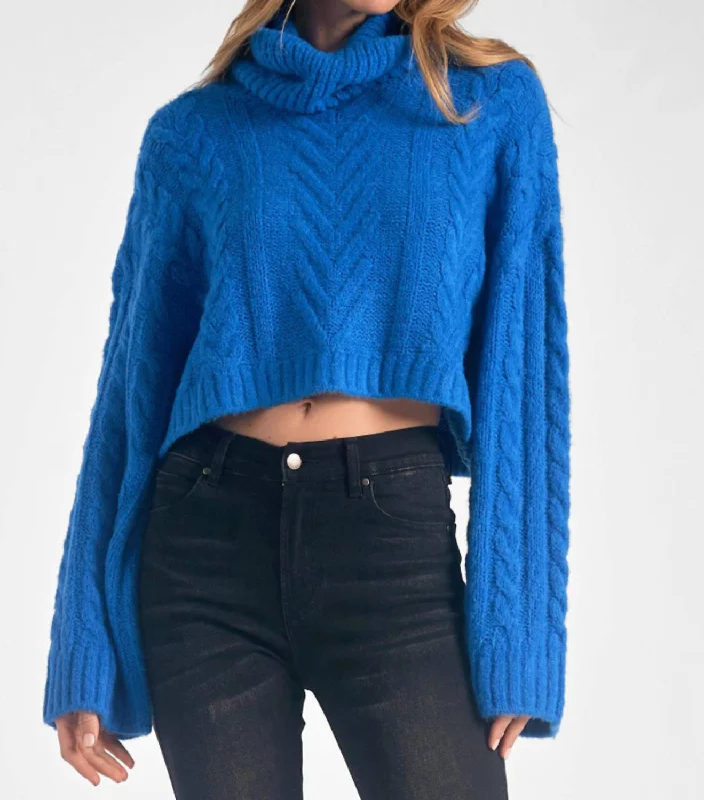 Chunky Cable Bell Sleeve Sweater In Indigo Layered Multi-layer Single Layer