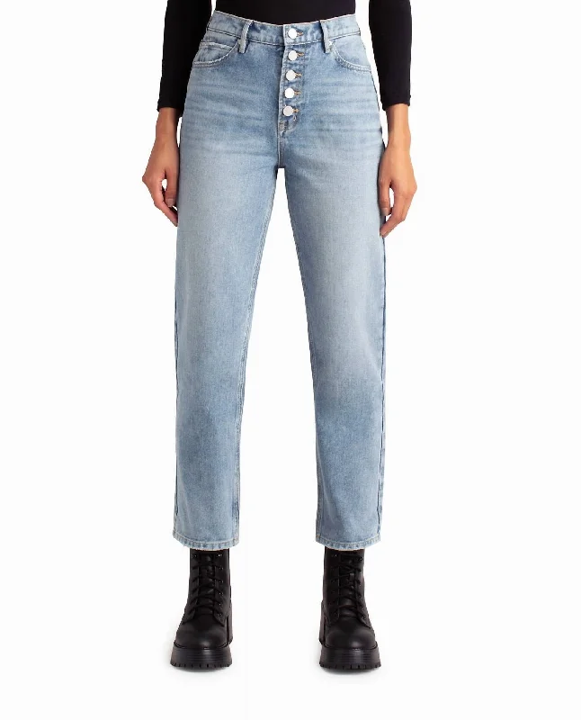 Clinton Hill High Rise 90's Loose Fit Jean In Medium Blue Trendy Button-Up High-Waist Jeans