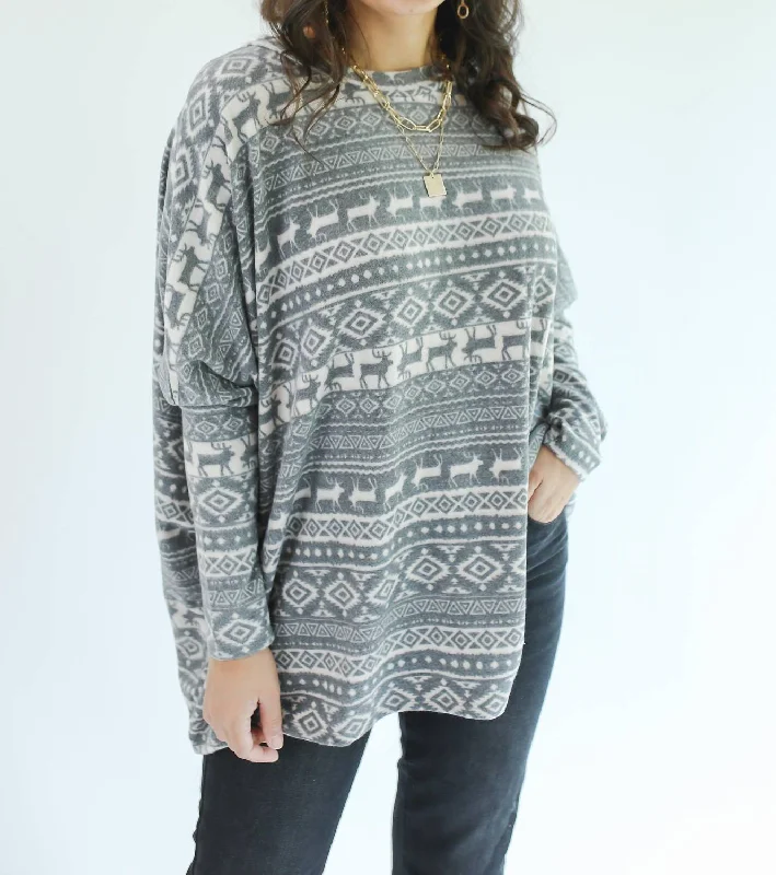 Comfort This Season Sweater In Charcoal Ribbed Striped Patterned