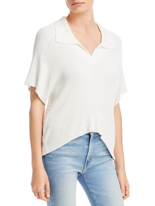 Dakota SS Womens Collar V-Neck Sweater Neon Metallic Matte