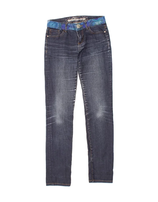 DESIGUAL Womens Slim Jeans W28 L32 Blue Floral Cotton Elegant High-Waisted Flared Jeans DESIGUAL Womens Slim Jeans W28 L32 Blue Floral Cotton Elegant High-Waisted Flared Jeans
