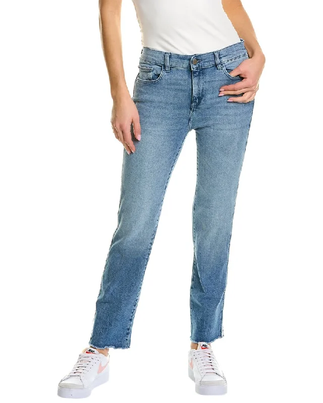 DL1961 Mara Dark Riviera Frayed Ankle Straight Jean Casual Distressed Denim Jeans