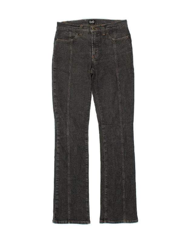 DOLCE & GABBANA Womens Bootcut Jeans W26 L31  Grey Cotton Chic Double Waistband Jeans