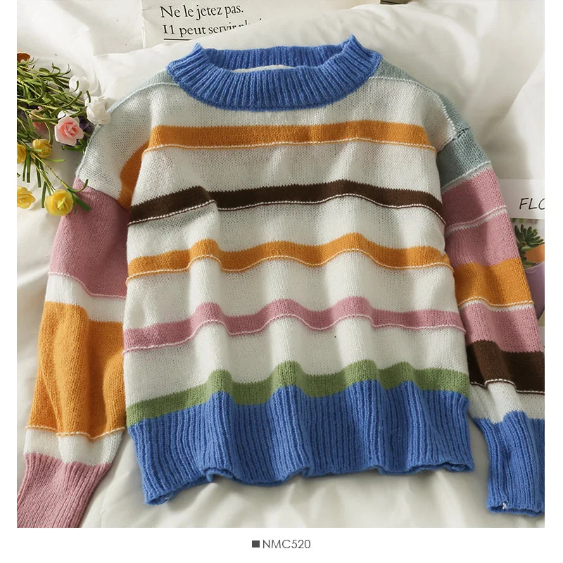 Elegant color stripe crew neck slim fit sweater 2002 Spandex Blend Rayon Blend Denim Blend Elegant color stripe crew neck slim fit sweater 2002 Spandex Blend Rayon Blend Denim Blend