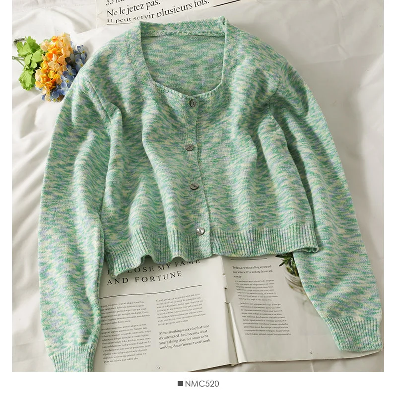 Elegant color striped square neck short slim sweater for women 1870 Spandex Blend Rayon Blend Denim Blend Elegant color striped square neck short slim sweater for women 1870 Spandex Blend Rayon Blend Denim Blend