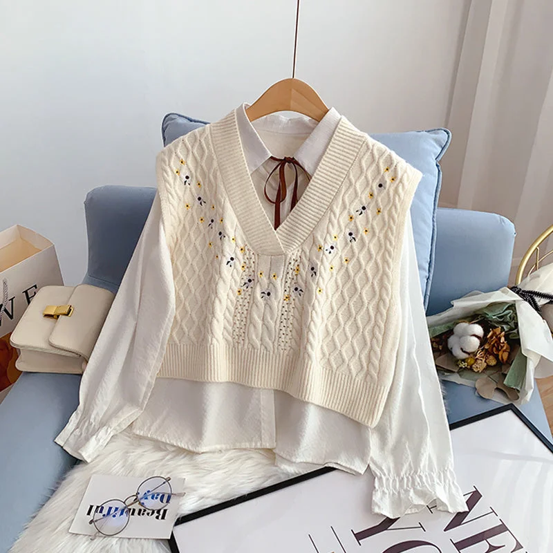 Embroidered knitted vest women's Vest sweater Waistcoat Vest 4934 Knit Fabric Woven Fabric Fleece Fabric Embroidered knitted vest women's Vest sweater Waistcoat Vest 4934 Knit Fabric Woven Fabric Fleece Fabric