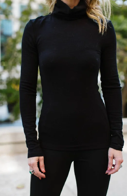Essential Turtleneck Sweater In Black Hooded Caped Shawl Collar