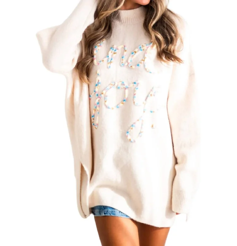 Find Joy Embroidery Sweater In Cream Wool Fabric Cashmere Fabric Tweed Fabric