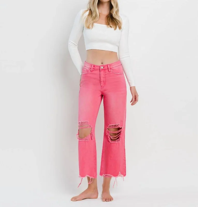 Flares Jeans In Hot Pink Chic Ripped Jeans