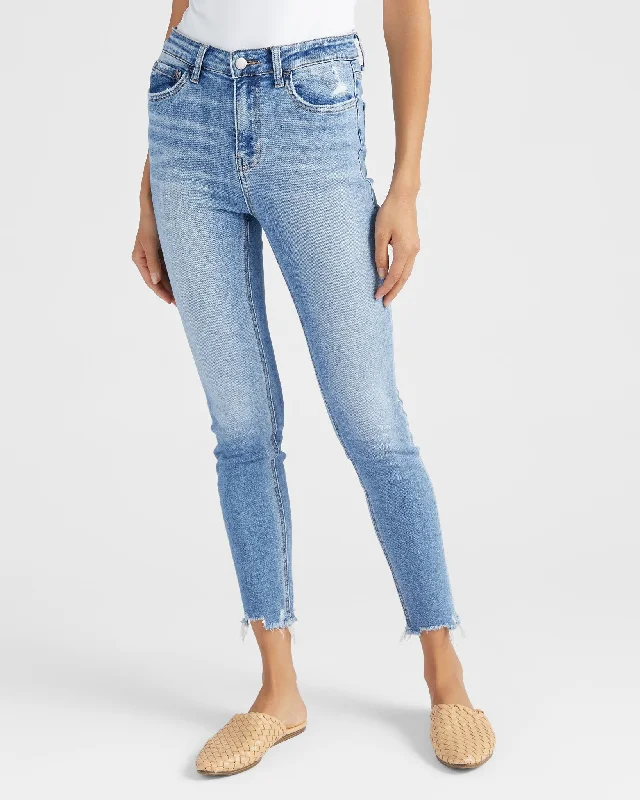 High Rise Distressed Skinny Jeans Stylish Stone-Wash Denim Jeans