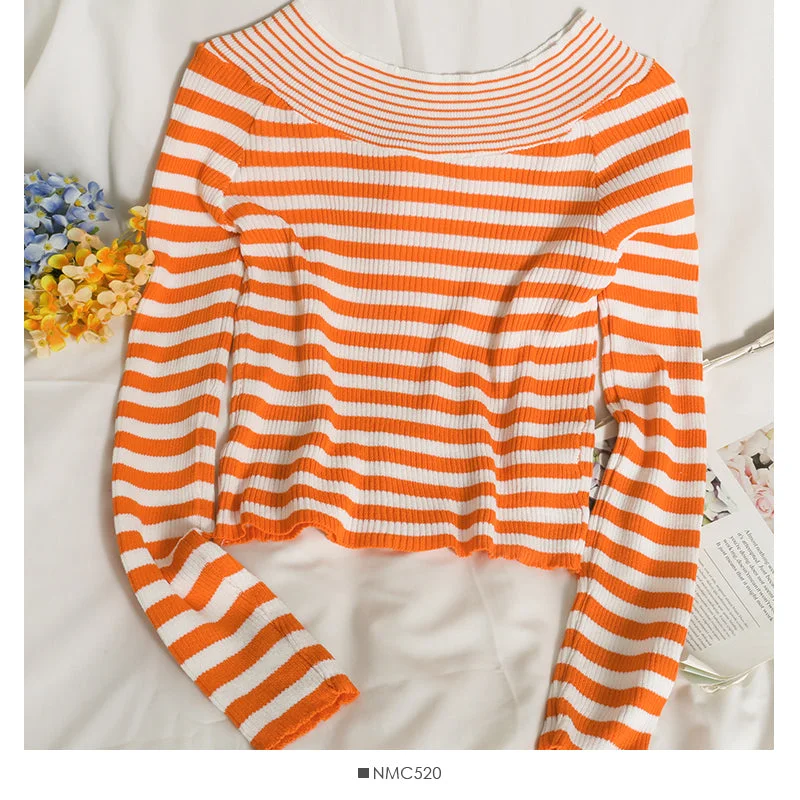 French minority design striped single breasted herringbone neck sweater 2057 Glossy Satin Silk French minority design striped single breasted herringbone neck sweater 2057 Glossy Satin Silk